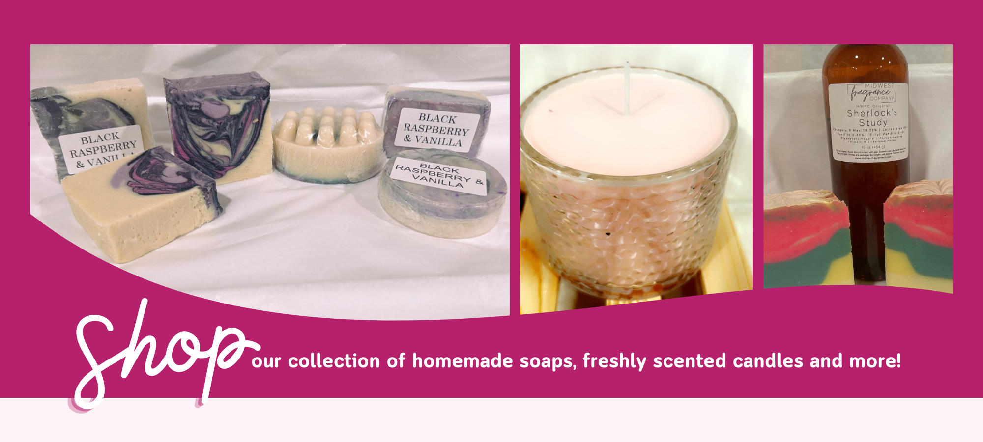 graphic featuring homemade soap,and candles